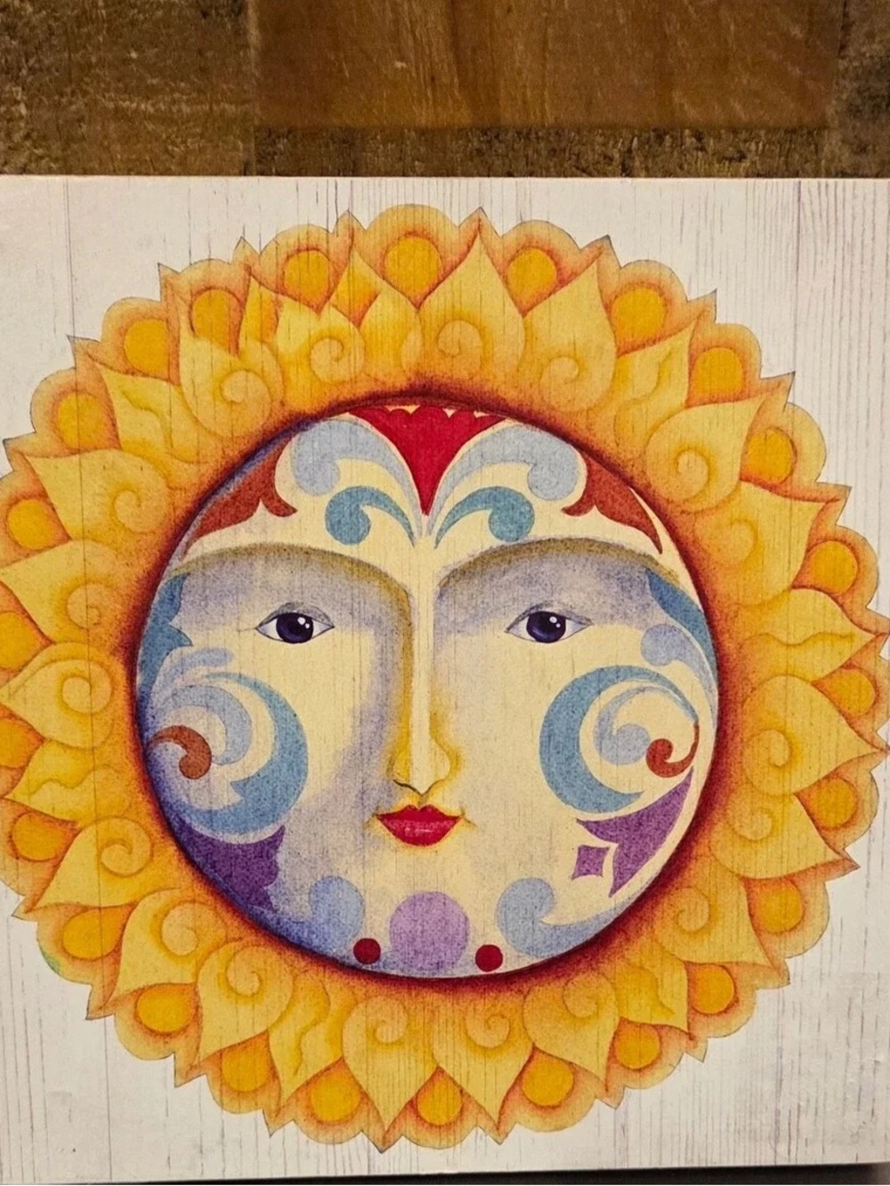 Sun Face Wall Art Plaque - Yellow and Blue